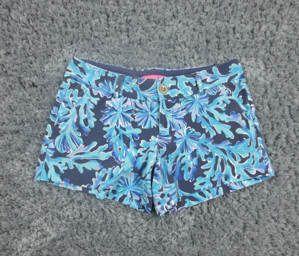 Lilly Pulitz Shorts Womens 0 Blue Sea Coral Print Chino 29x4*